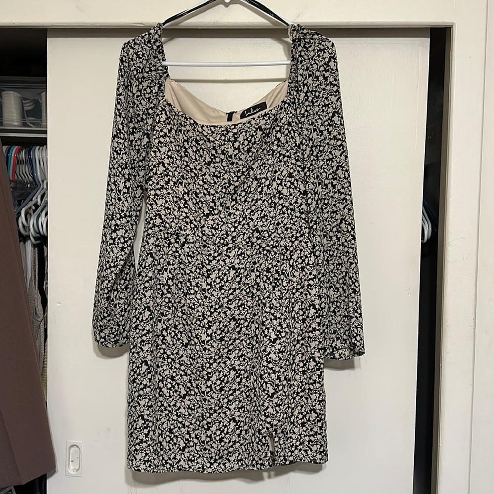 Lulu's Black and Cream Floral Mini Dress